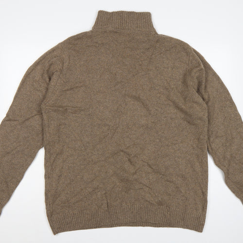 Essential MO Men’s Brown 2XL Baby Wool 1/4 Zip High Neck Jumper