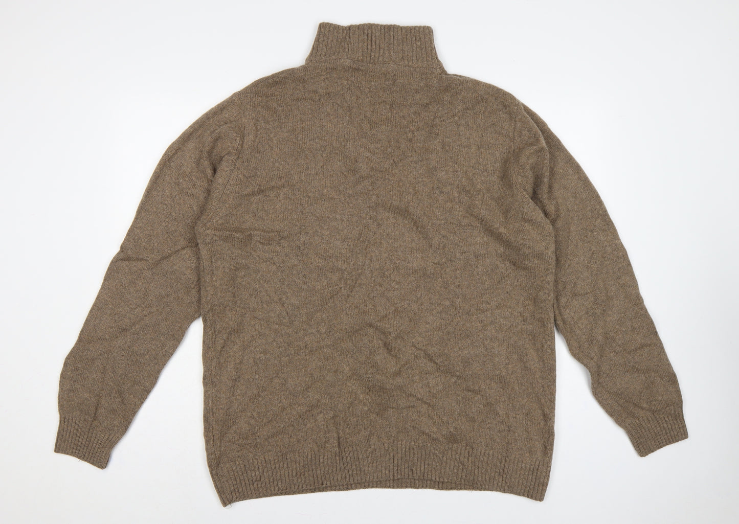 Essential MO Men’s Brown 2XL Baby Wool 1/4 Zip High Neck Jumper