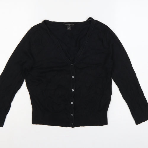 Banana Republic Women Black S V-Neck Button Knit Cardigan