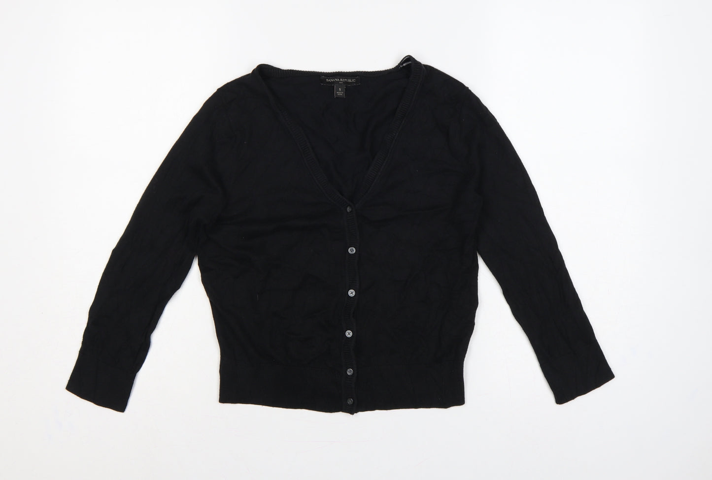 Banana Republic Women Black S V-Neck Button Knit Cardigan