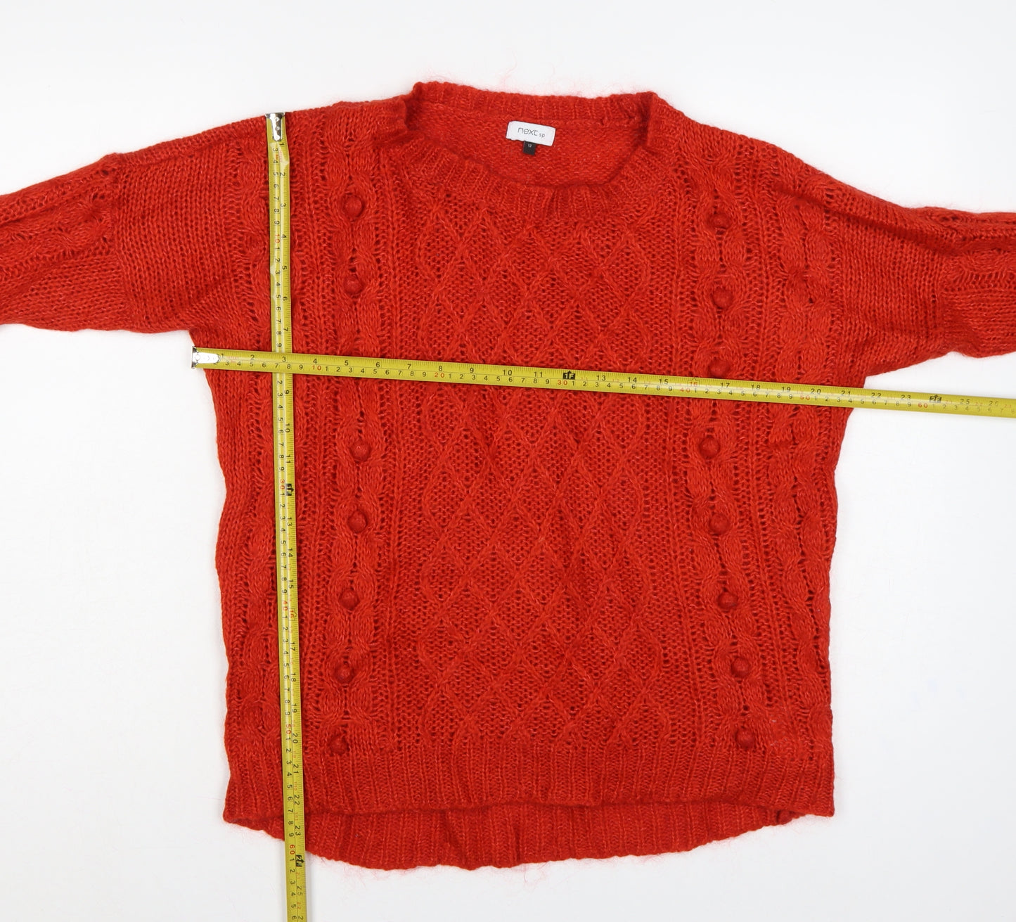 Next Women Red UK 12 Cable Knit Mohair Blend Round Neck Jumper
