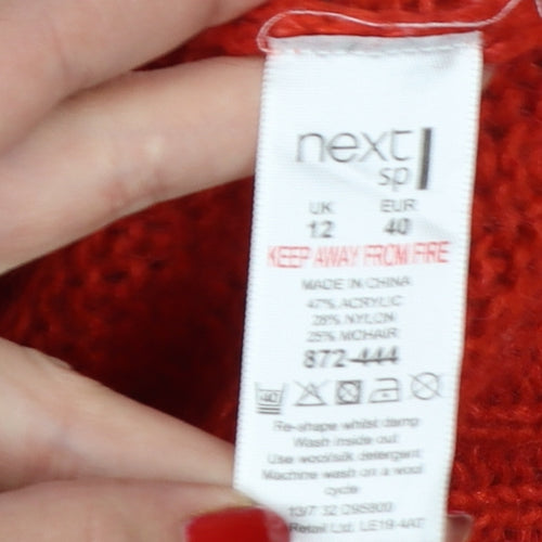 Next Women Red UK 12 Cable Knit Mohair Blend Round Neck Jumper