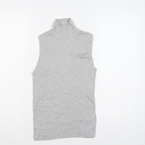 GAP Women Grey Small Sleeveless Roll Neck Rib Knit Tunic Jumper