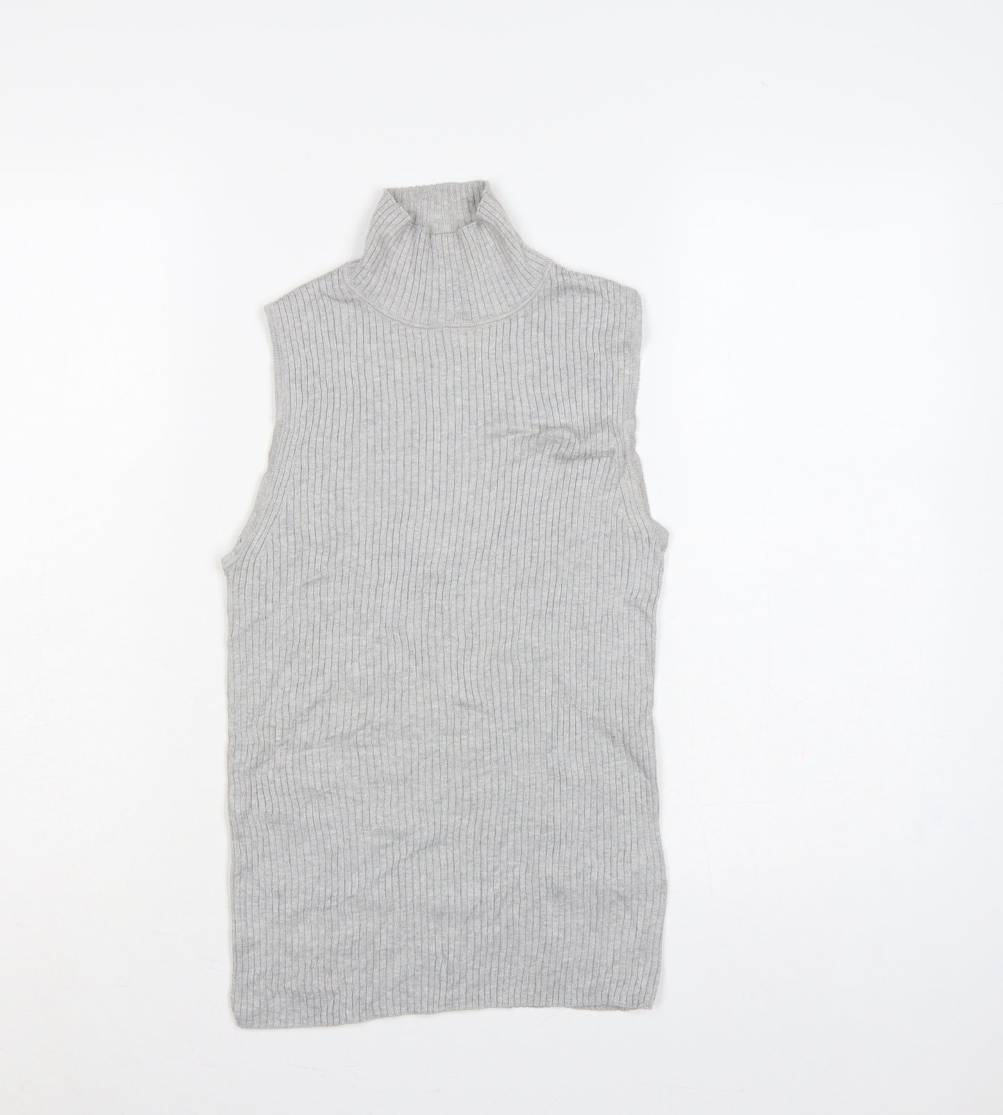 GAP Women Grey Small Sleeveless Roll Neck Rib Knit Tunic Jumper