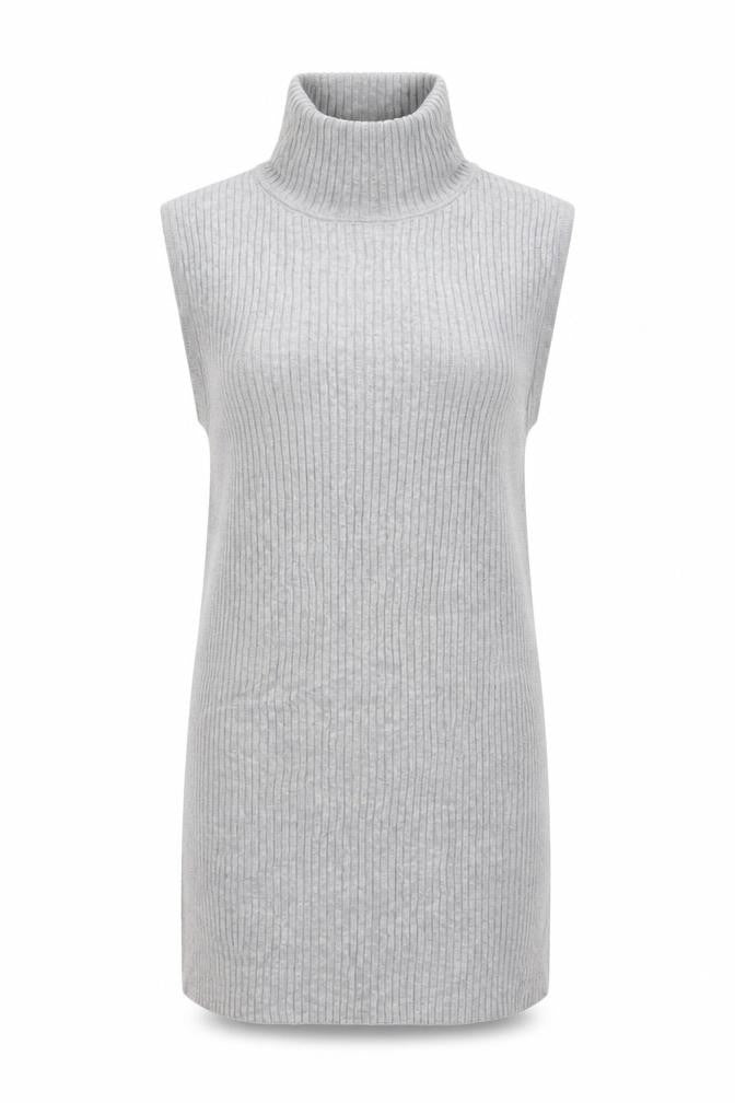 Gap Women Grey Small Sleeveless Roll Neck Rib Knit Tunic Jumper