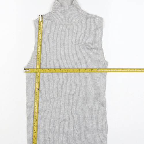 GAP Women Grey Small Sleeveless Roll Neck Rib Knit Tunic Jumper