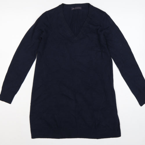 Marks and Spencer Women Blue UK 8 V-Neck Long Sleeve Tunic Jumper