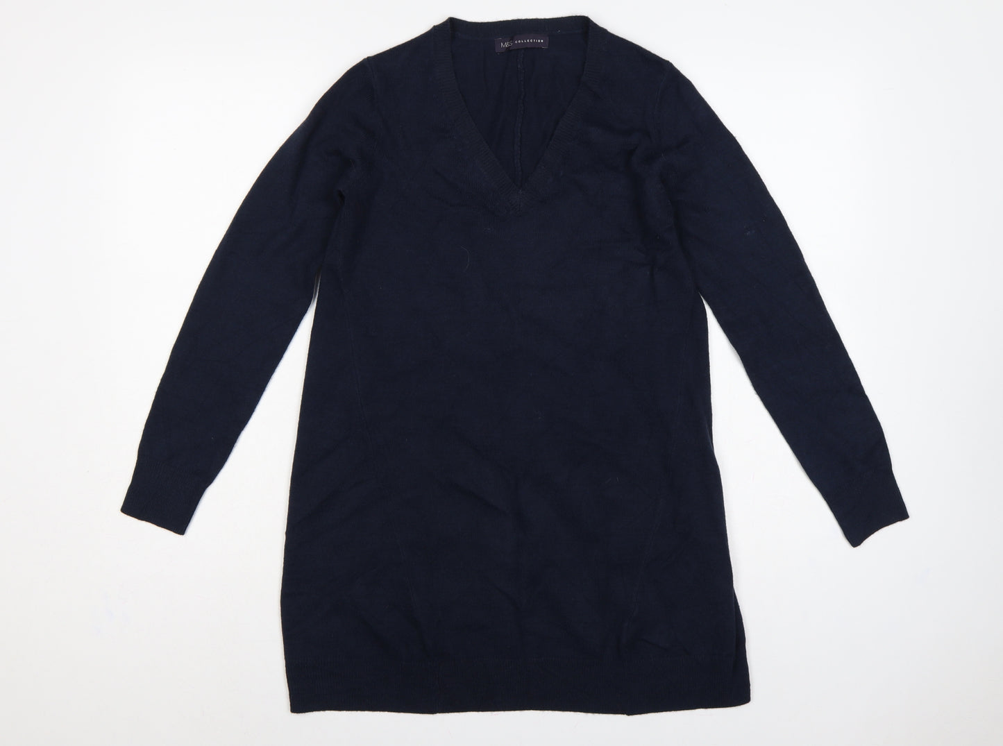 Marks and Spencer Women Blue UK 8 V-Neck Long Sleeve Tunic Jumper