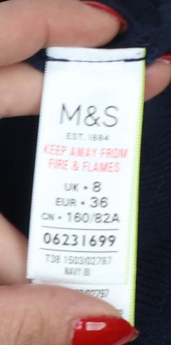 Marks and Spencer Women Blue UK 8 V-Neck Long Sleeve Tunic Jumper