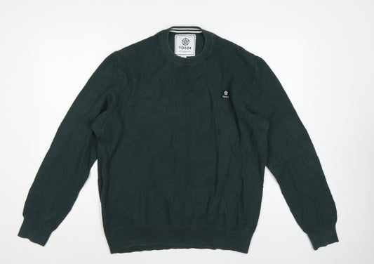 TOG24 Mens Green L Cable Knit Cotton Crew Neck Pullover Jumper