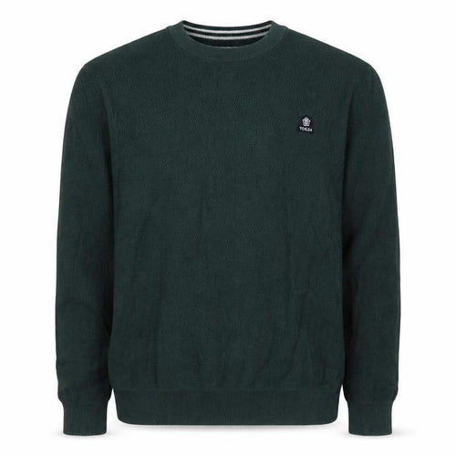 TOG24 Mens Green L Cable Knit Cotton Crew Neck Pullover Jumper