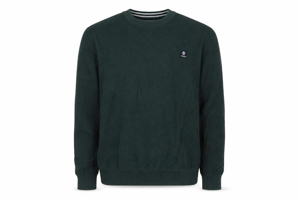 TOG24 Mens Green L Cable Knit Cotton Crew Neck Pullover Jumper