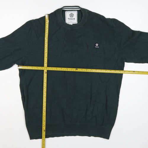 TOG24 Mens Green L Cable Knit Cotton Crew Neck Pullover Jumper