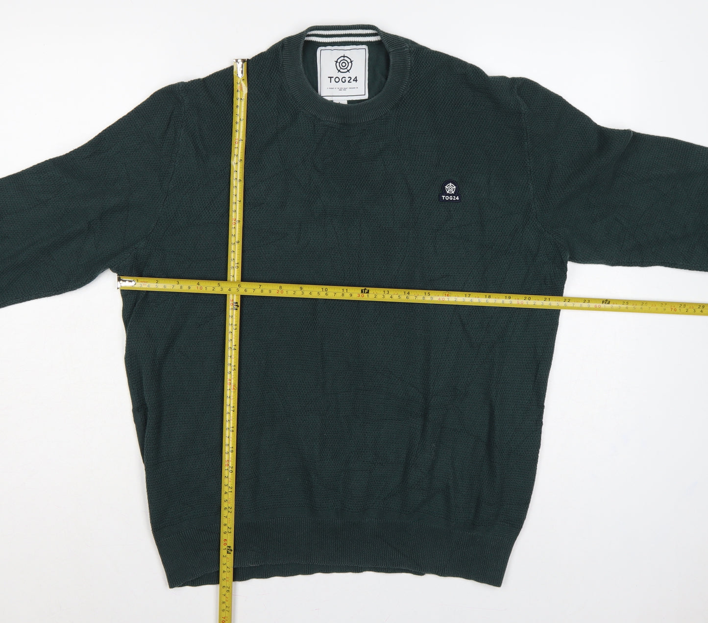 TOG24 Mens Green L Cable Knit Cotton Crew Neck Pullover Jumper
