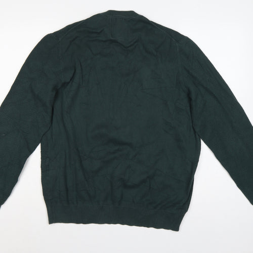 TOG24 Mens Green L Cable Knit Cotton Crew Neck Pullover Jumper