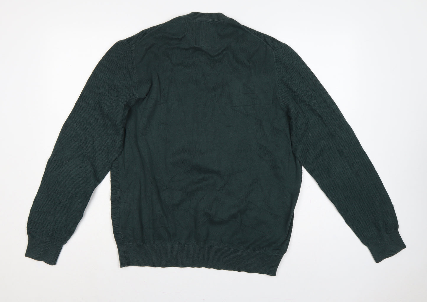 TOG24 Mens Green L Cable Knit Cotton Crew Neck Pullover Jumper