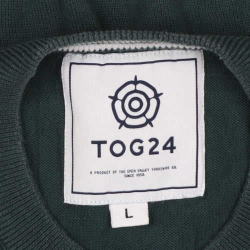 TOG24 Mens Green L Cable Knit Cotton Crew Neck Pullover Jumper