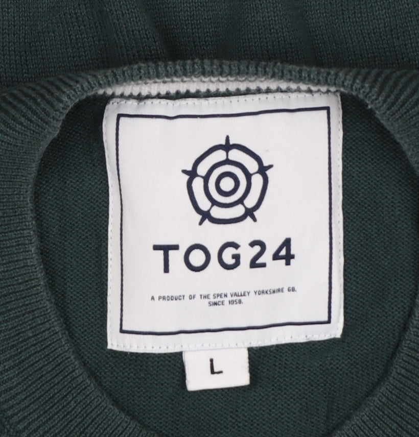 TOG24 Mens Green L Cable Knit Cotton Crew Neck Pullover Jumper