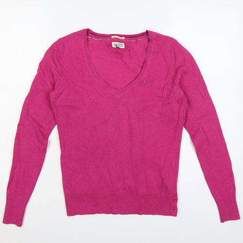 Hilfiger Denim Men’s Pink XS V-Neck Fine Knit Logo Pullover Jumper
