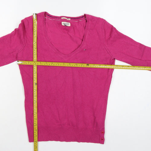 Hilfiger Denim Men’s Pink XS V-Neck Fine Knit Logo Pullover Jumper