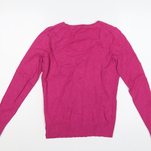 Hilfiger Denim Men’s Pink XS V-Neck Fine Knit Logo Pullover Jumper