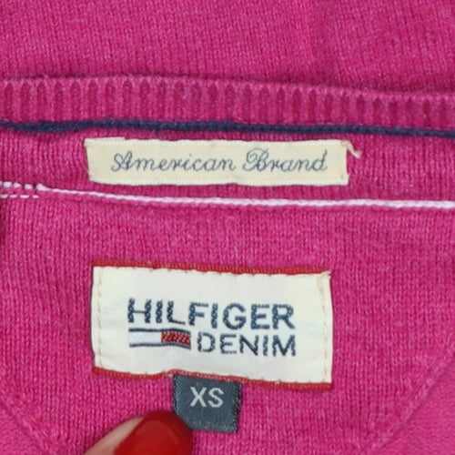 Hilfiger Denim Men’s Pink XS V-Neck Fine Knit Logo Pullover Jumper