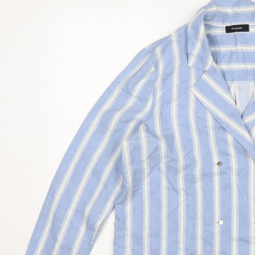 Autograph Women Blue White Stripe UK 14 Collared Long Sleeve Button-Up Shirt