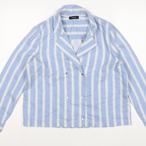 Autograph Women Blue White Stripe UK 14 Collared Long Sleeve Button-Up Shirt