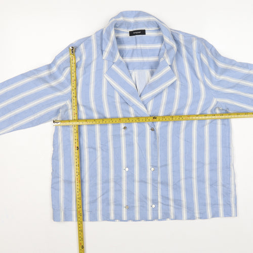 Autograph Women Blue White Stripe UK 14 Collared Long Sleeve Button-Up Shirt
