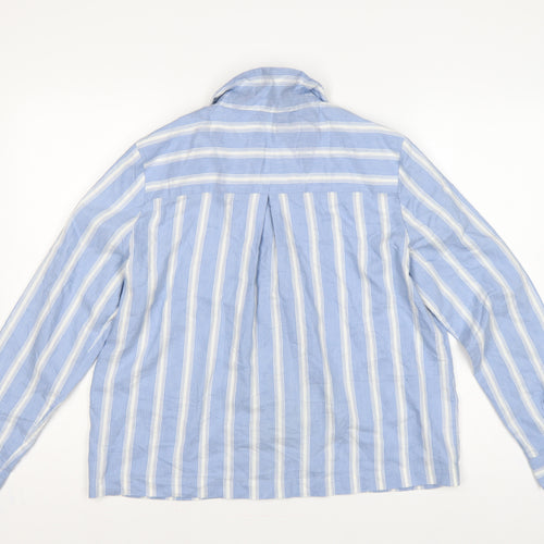 Autograph Women Blue White Stripe UK 14 Collared Long Sleeve Button-Up Shirt