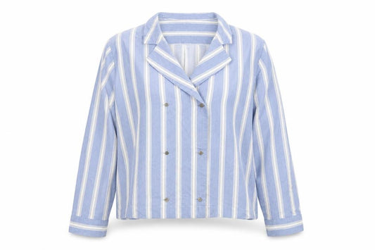Autograph Women Blue White Stripe UK 14 Collared Long Sleeve Button-Up Shirt