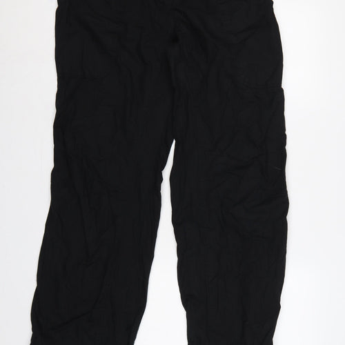 H&M Sport Women’s Black UK 14 Cotton Cargo Trousers Elastic Waist