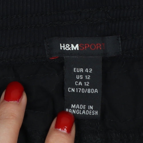 H&M Sport Women’s Black UK 14 Cotton Cargo Trousers Elastic Waist