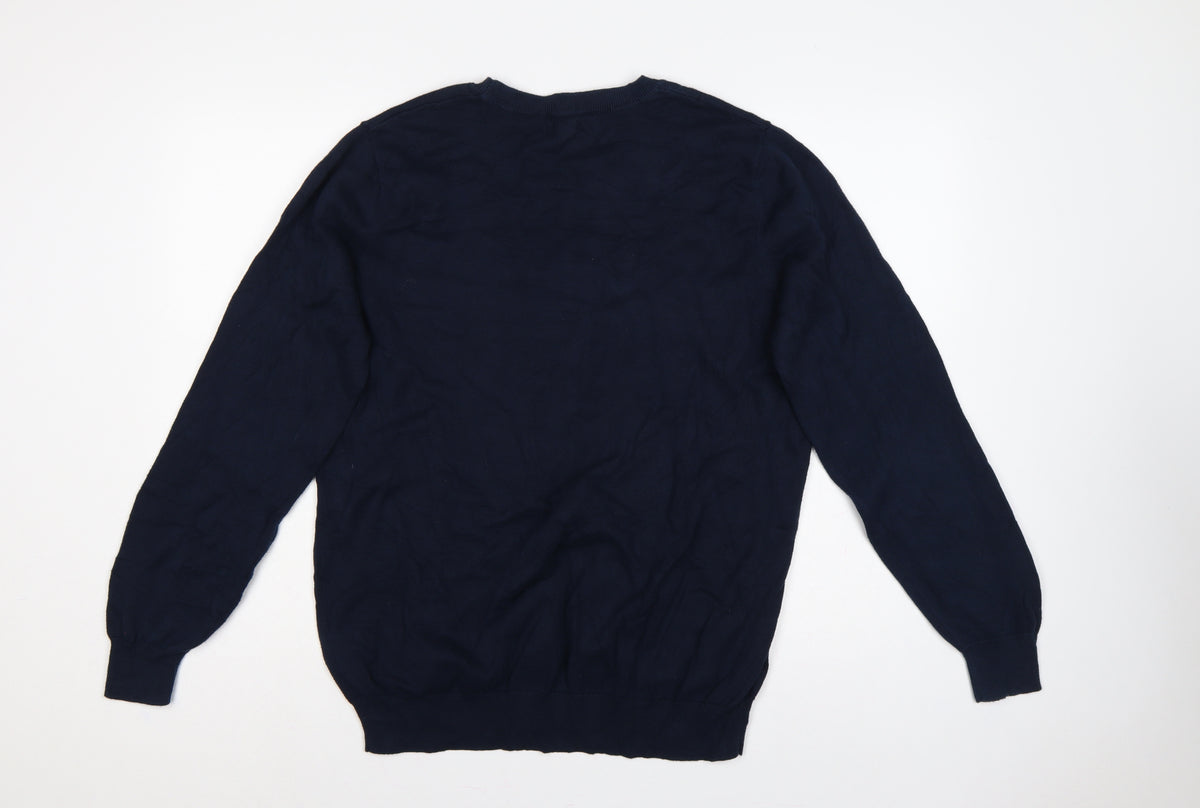 Brand and care label for Frederik Andersson Copenhagen Men’s Navy L Sailboat Knit Jumper