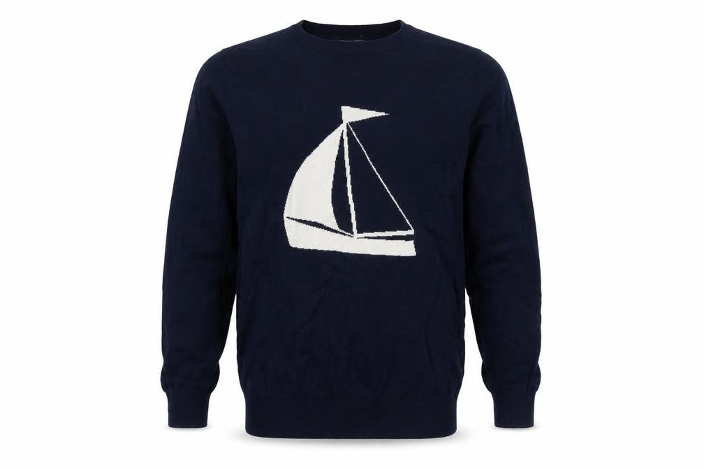 Front view of Frederik Andersson Copenhagen Men’s Navy L Sailboat Knit Jumper