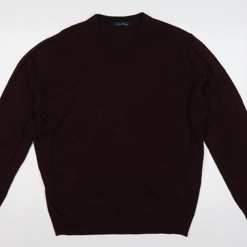 James Pringle Men’s Brown V-Neck Knit Pullover Jumper Size L