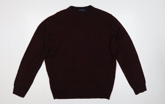 James Pringle Men’s Brown V-Neck Knit Pullover Jumper Size L