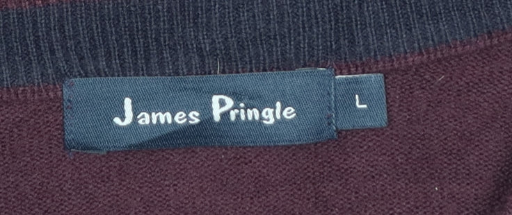 James Pringle Men’s Brown V-Neck Knit Pullover Jumper Size L