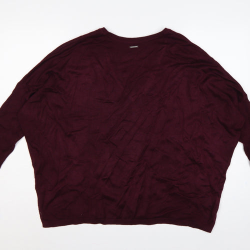 DKNY Jeans Women Red M V-Neck 3/4 Sleeve Silver Star Knit Jumper