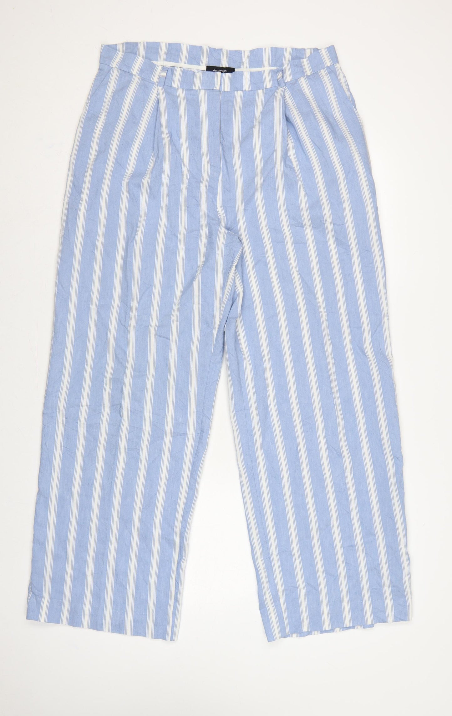 Autograph Women’s Blue Stripe High Rise Pleated Trousers UK 16