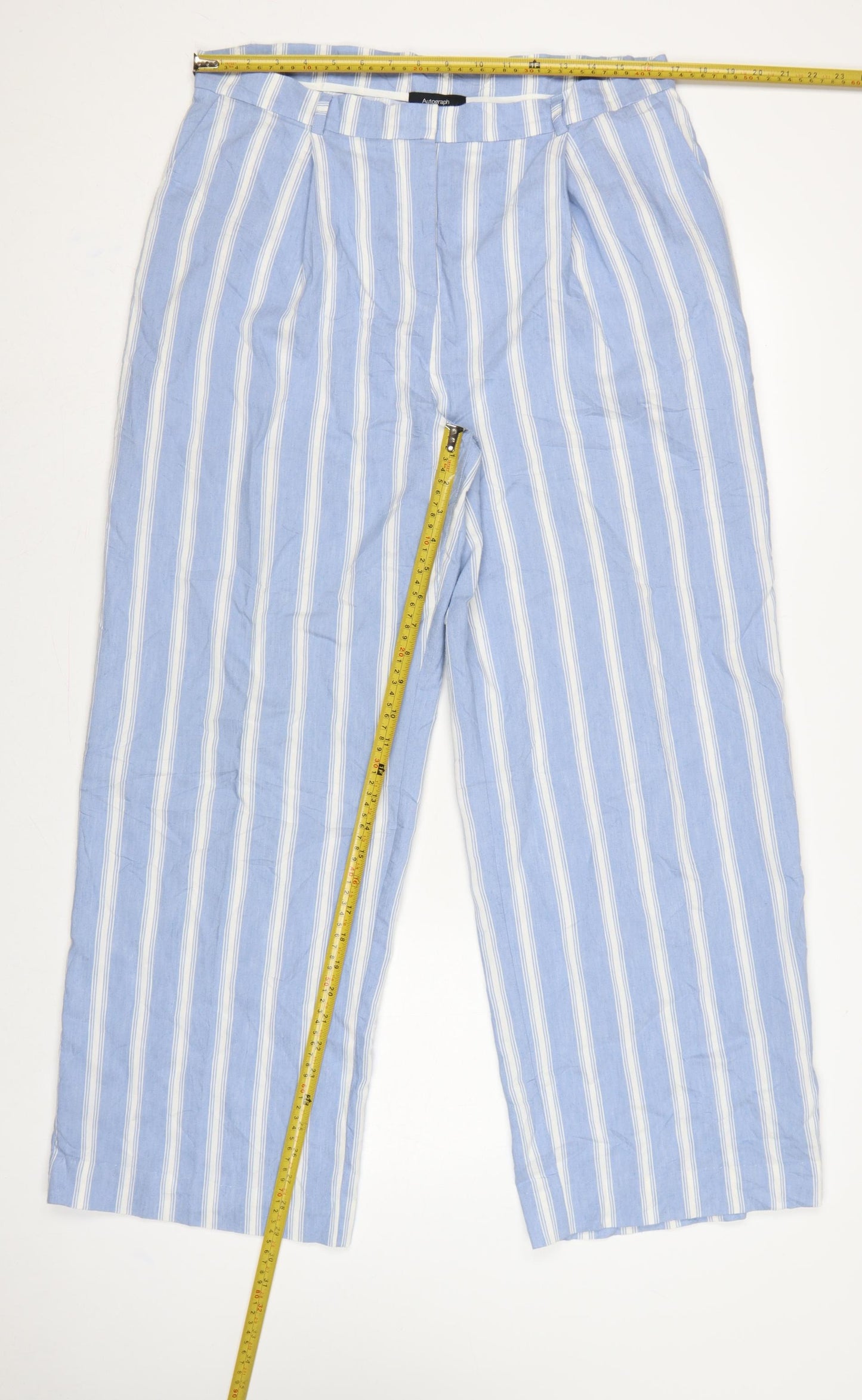 Autograph Women’s Blue Stripe High Rise Pleated Trousers UK 16