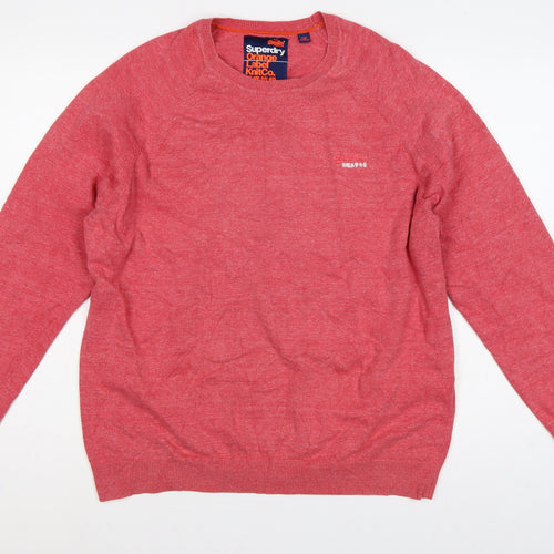 Superdry Men Pink 2XL Orange Label KnitCo Crew Neck Pullover Jumper