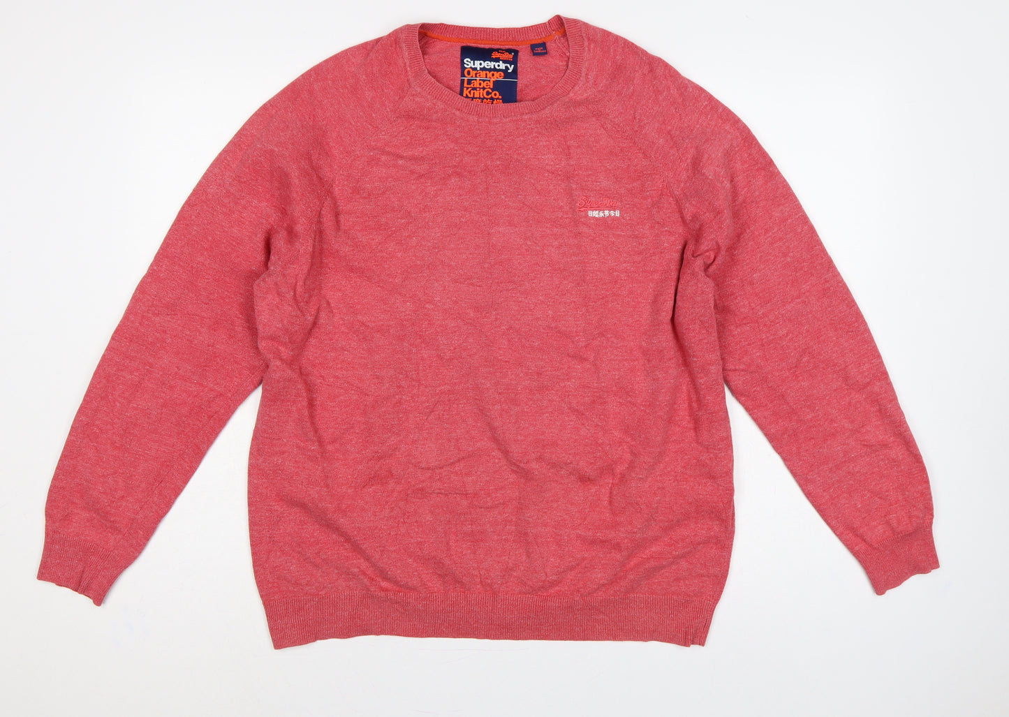 Superdry Men Pink 2XL Orange Label KnitCo Crew Neck Pullover Jumper