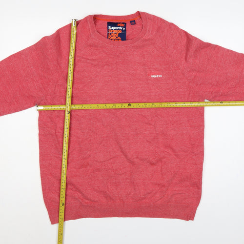 Superdry Men Pink 2XL Orange Label KnitCo Crew Neck Pullover Jumper