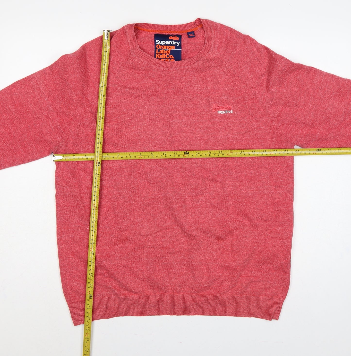 Superdry Men Pink 2XL Orange Label KnitCo Crew Neck Pullover Jumper