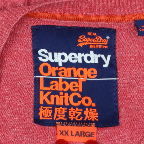 Superdry Men Pink 2XL Orange Label KnitCo Crew Neck Pullover Jumper