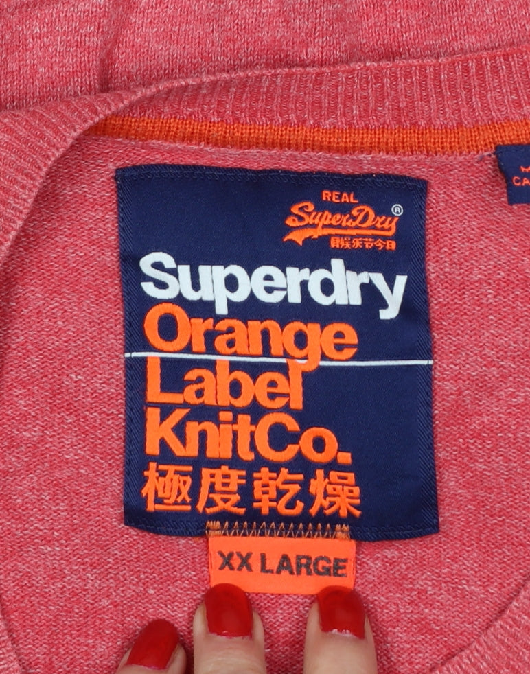 Superdry Men Pink 2XL Orange Label KnitCo Crew Neck Pullover Jumper