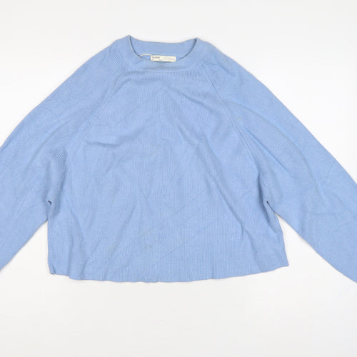 Pull&Bear Women Blue M Balloon Sleeve Crew Neck Knit Jumper