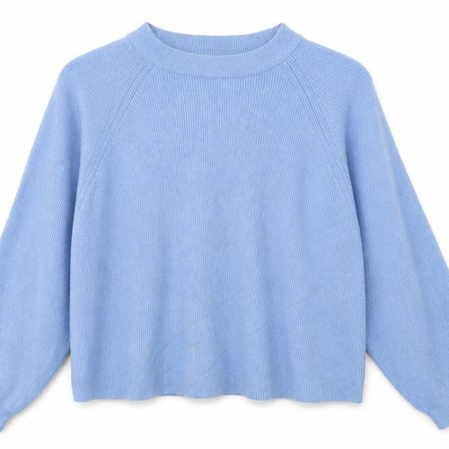 Pull&Bear Women Blue M Balloon Sleeve Crew Neck Knit Jumper