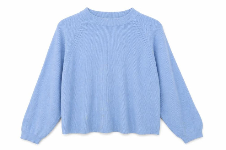 Pull&Bear Women Blue M Balloon Sleeve Crew Neck Knit Jumper